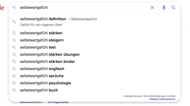 Suggestions Nebenkeywords Suchzeile Google