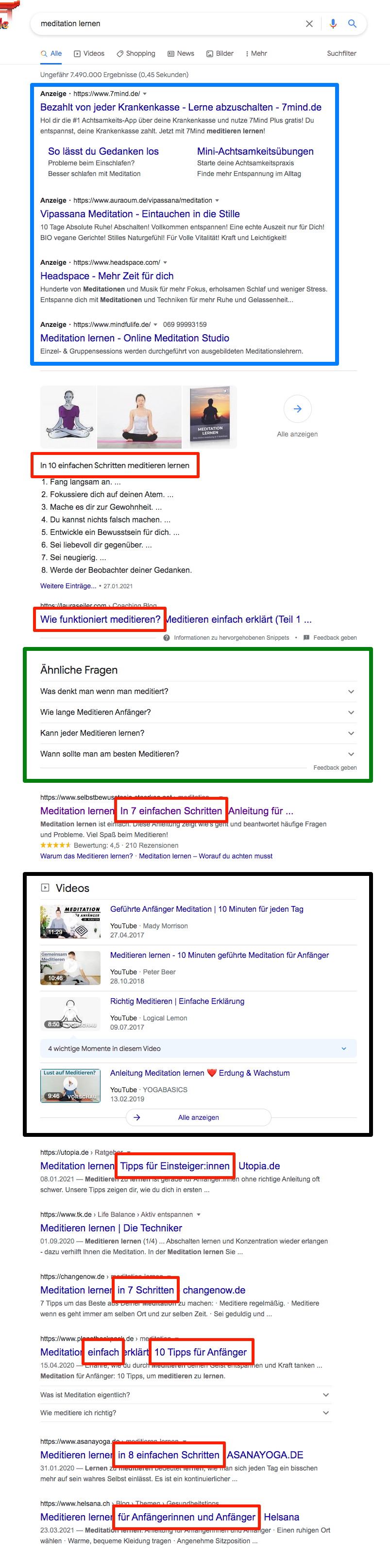 Google Suchergebnisse, Suchintention analysieren