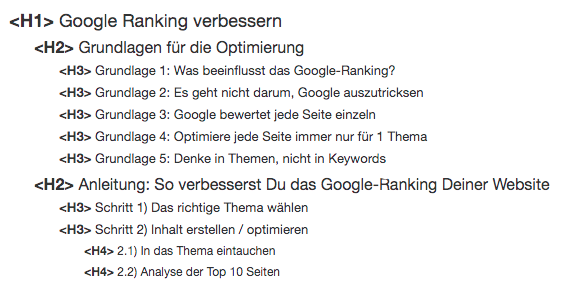 Text Gliederung mit HTML Überschriften