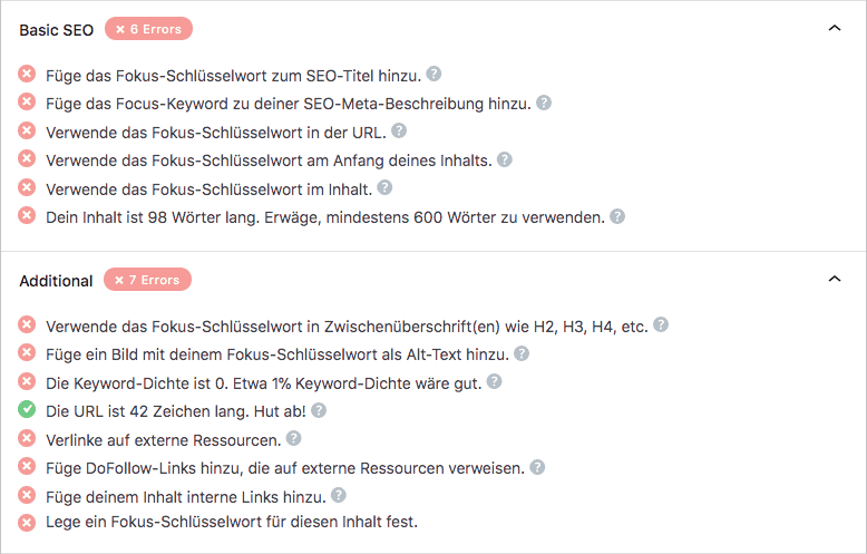 WordPress Plugin RankMath - SEO-Score Bewertung