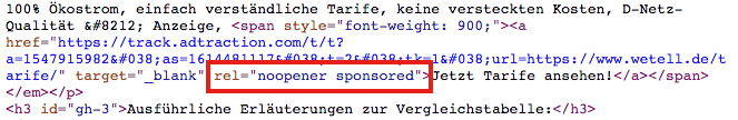 Link sponsored Attribut Quelltext