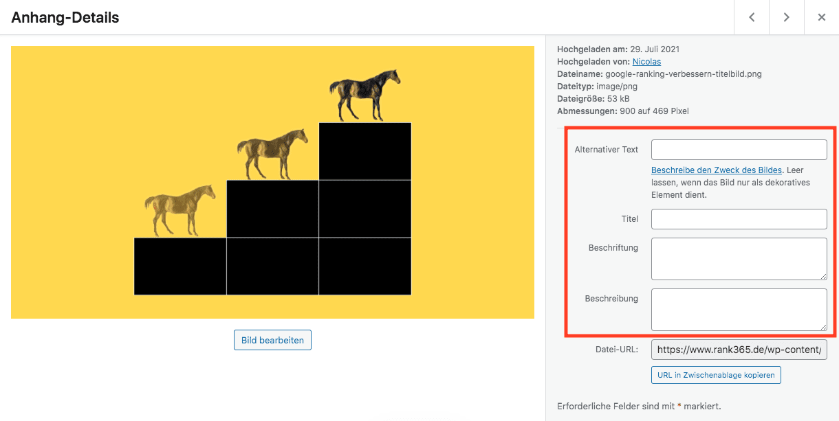 WordPress Bilder SEO: ALT Text, Titel, Beschriftung