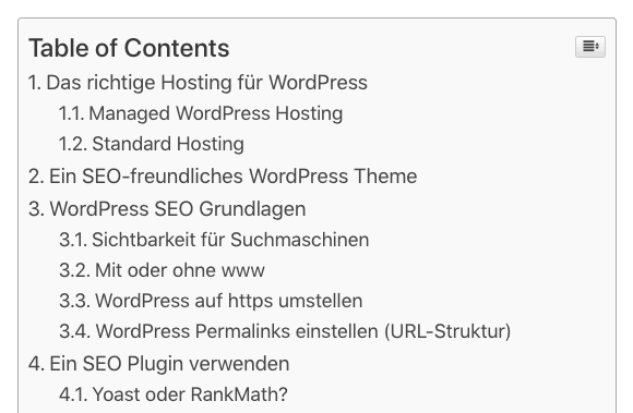 WordPress Plugin Inhaltsverzeichnis (Table of Contents)