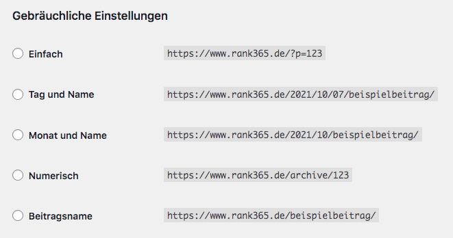 WordPress Permalinks Einstellungen