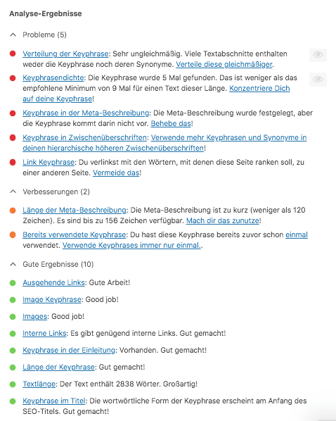 WordPress Plugin Yoast - SEO-Ampel Bewertung