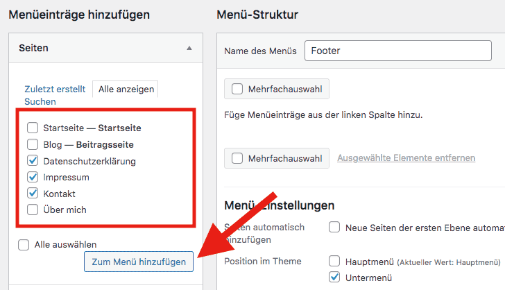 blog footer menü erstellen - schritt 3