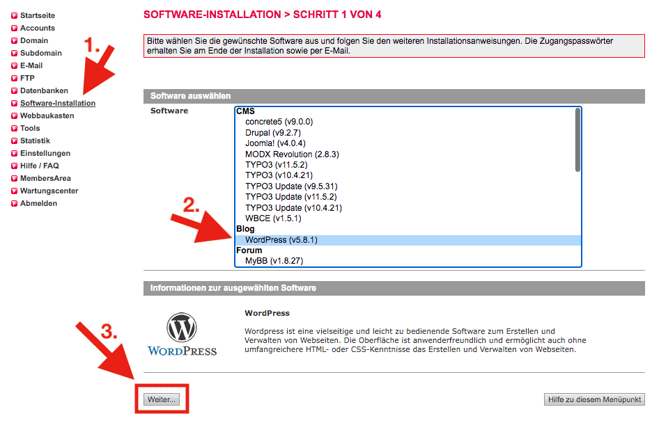 wordpress installieren bei all-inkl - schritt 1