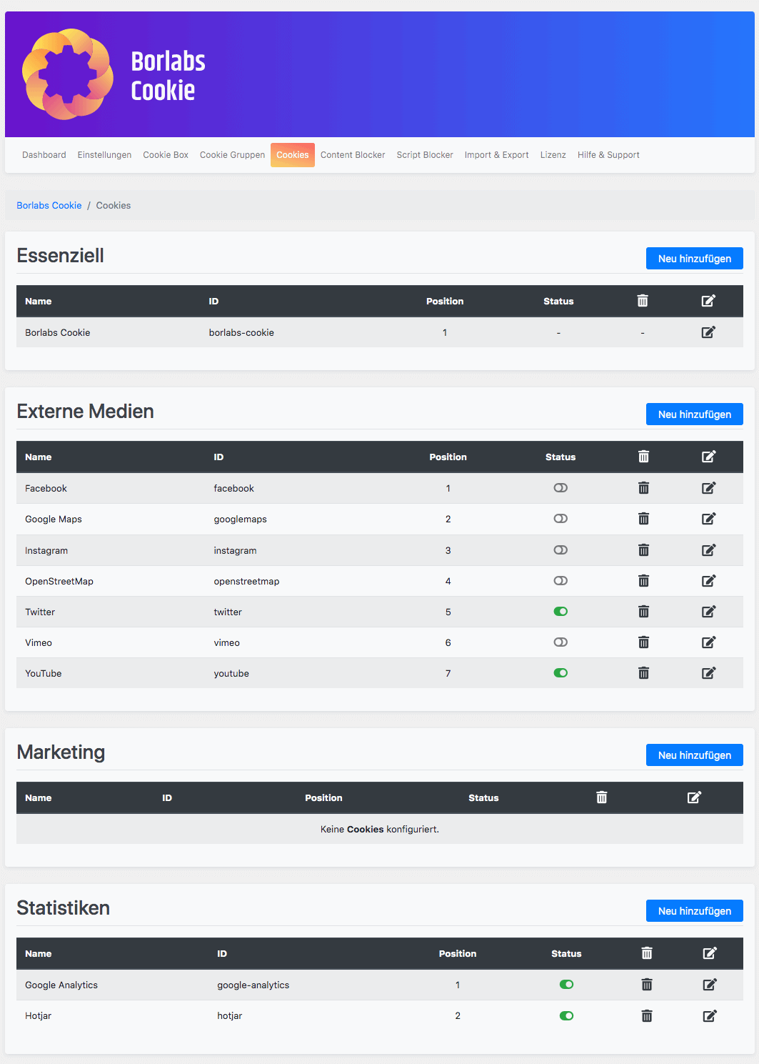 borlabs cookie einstellungen oberfläche im wordpress backend