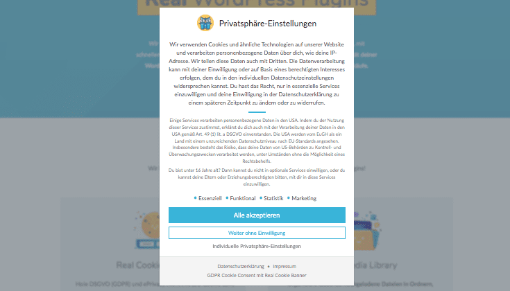 real cookie banner plugin - cookie box
