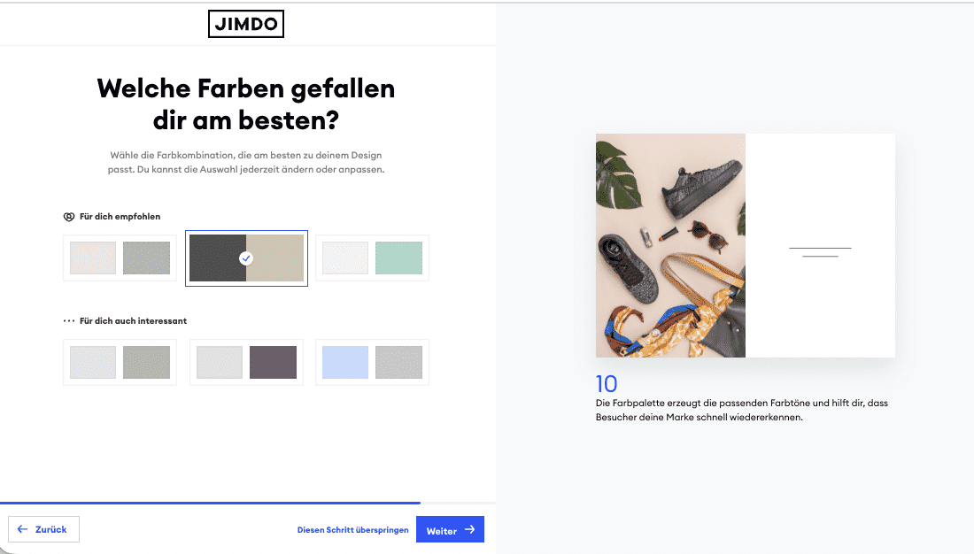 Jimdo Website Einrichtung / Setup - Schritt 10: Welche Farben gefallen dir am besten?