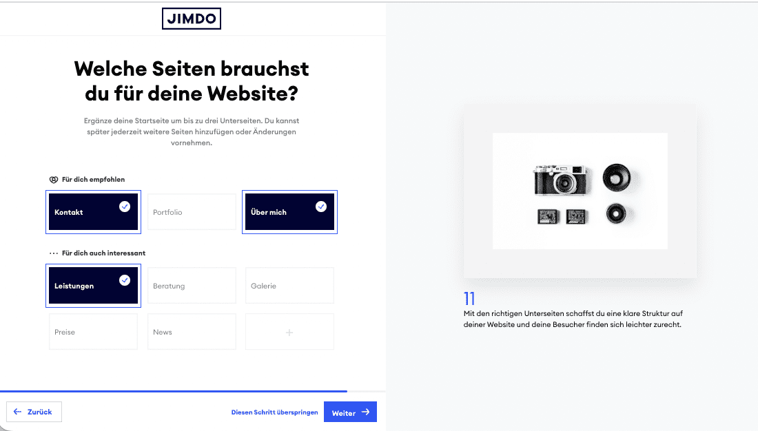 Jimdo Website Einrichtung / Setup - Schritt 11: Welche Seiten brauchst du für deine Website?