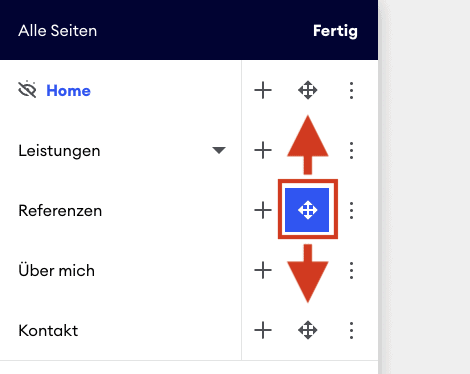 jimdo website navigation / hauptmenü bearbeiten: seite verschieben