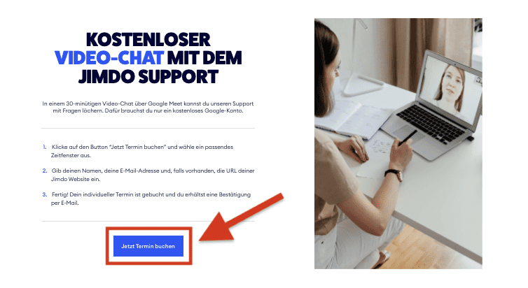 jimdo persönliche beratung per video-chat / termin buchen 1