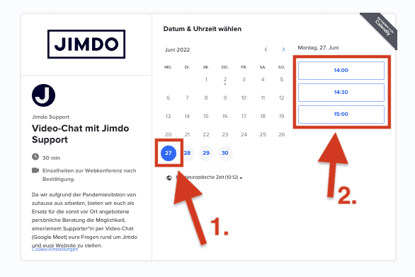 jimdo persönliche beratung per video-chat / termin buchen 2