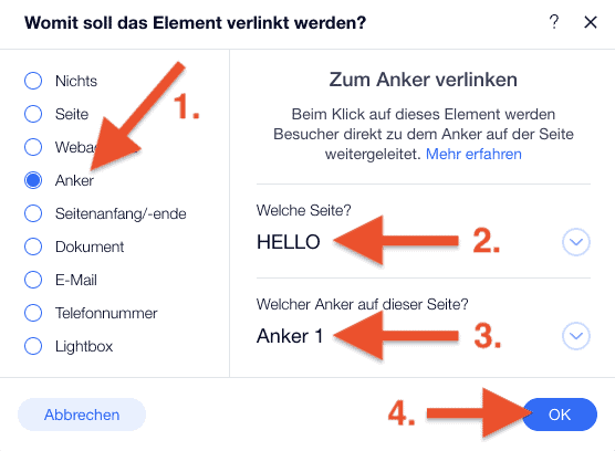 Wix Anker erstellen und verlinken (4)