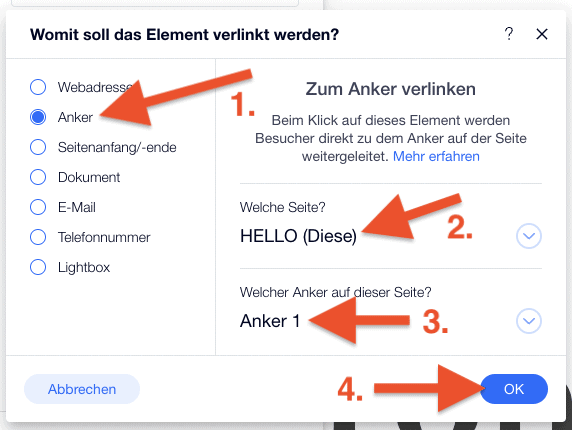 Wix Anker erstellen und verlinken (6)