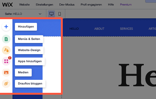 Wix Editor: Seitenleiste / Menü / Optionen