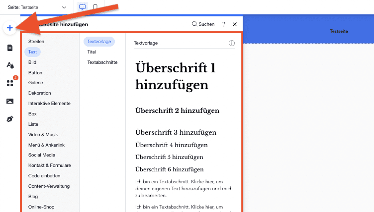 Wix Elemente hinzufügen (1)