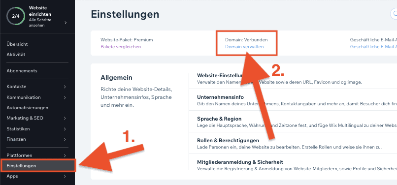 Wix externe Domain verbinden - Anleitung (1)