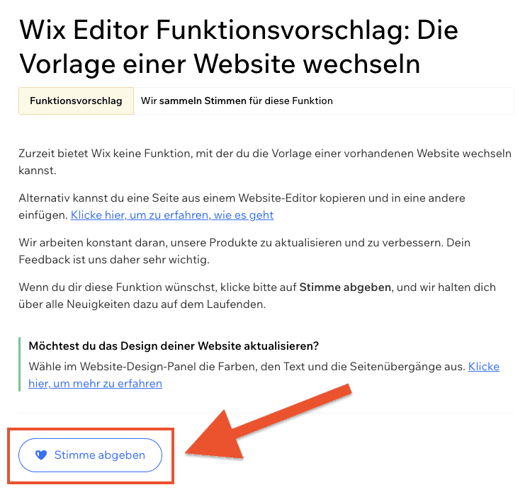 Wix Hilfe-Center Funktionsvorschlag abstimmen