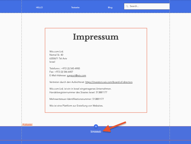 Wix Impressum erstellen hinzufügen
