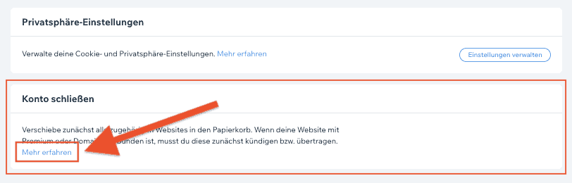 Wix Konto löschen / Account löschen - Anleitung (2)