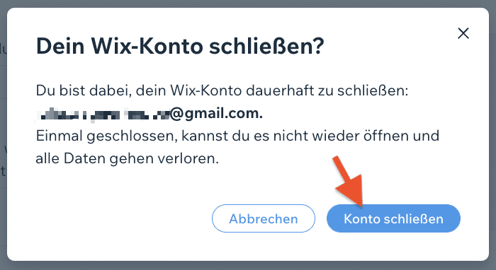 Wix Konto löschen / Account löschen - Anleitung (4)
