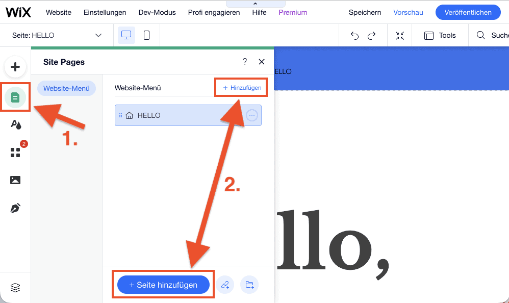Wix: Neue Unterseite Seite erstellen (1)