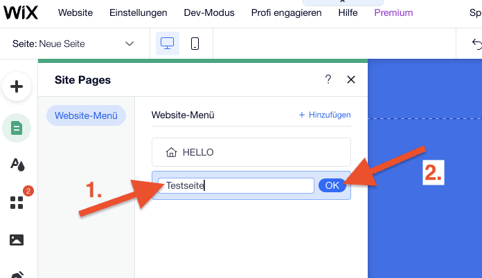 Wix: Neue Unterseite Seite erstellen (3)