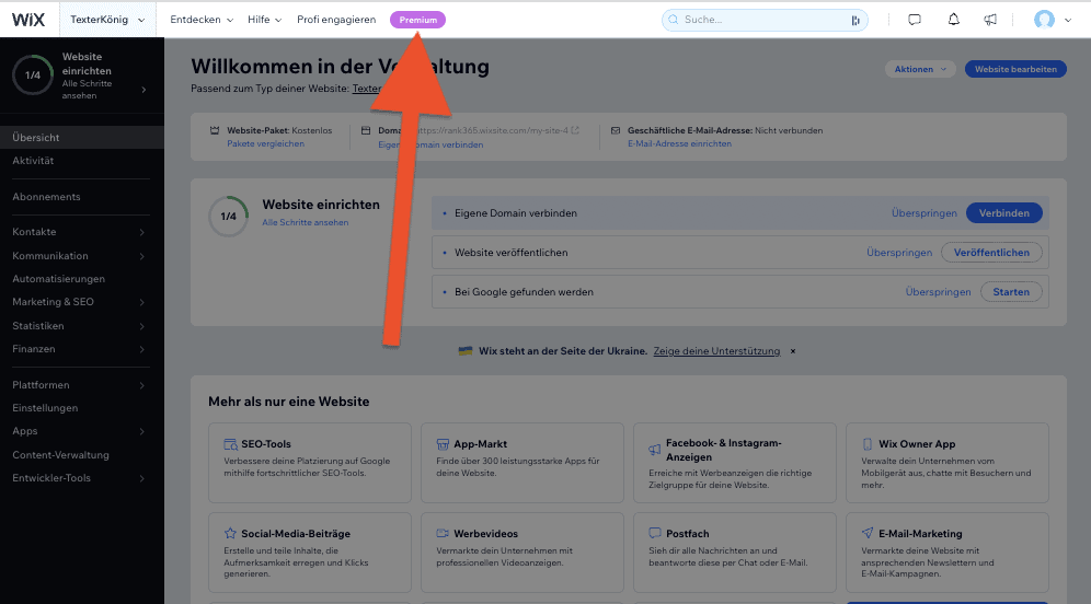 Wix Premium Paket Tarif buchen bestellen Anleitung (2)