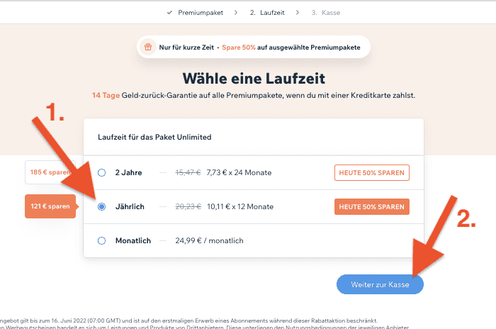 Wix Premium Paket Tarif buchen bestellen Anleitung (4)