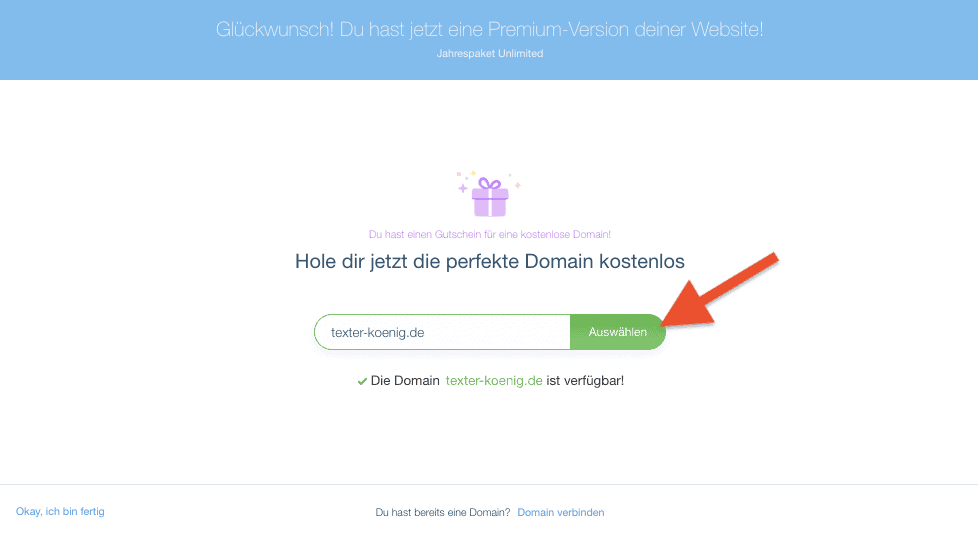 Wix Domain registrieren / kaufen - Anleitung (2)