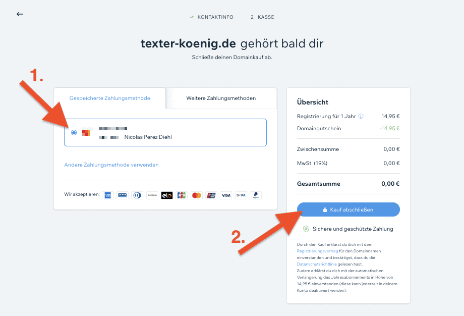Wix Domain registrieren / kaufen - Anleitung (4)