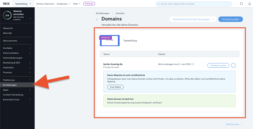 Wix Domain registrieren / kaufen - Anleitung (5)