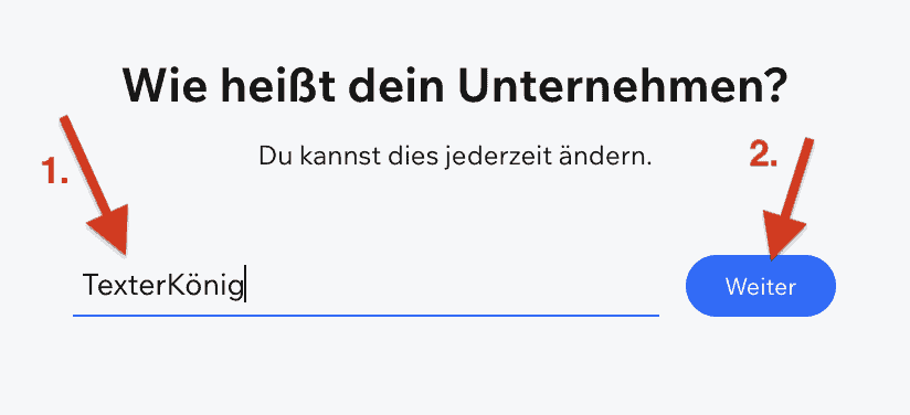 Wix Website erstellen Einrichtung / Setup: Name (Schritt 2)