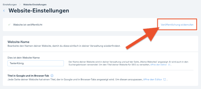 Wix Website offline nehmen (2)