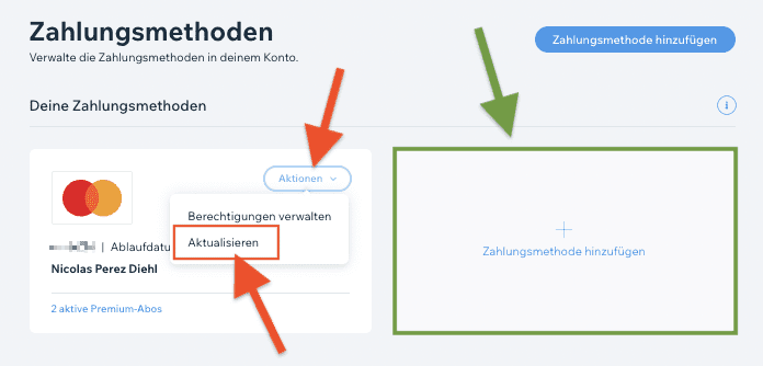 Wix Zahlungsmethode ändern aktualisieren (2)